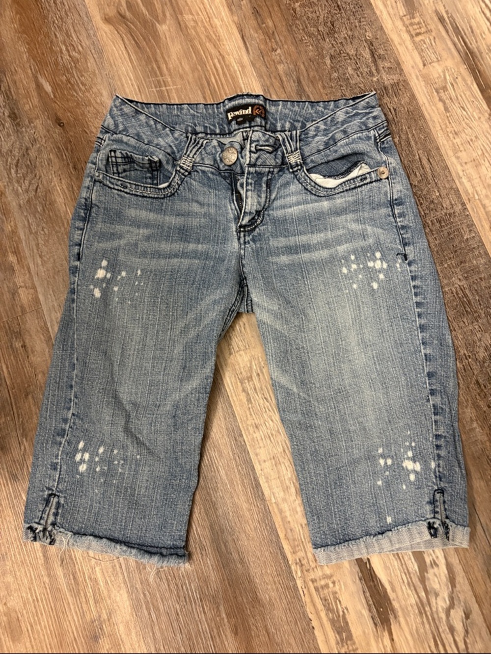Rewind Medium Blue Distressed Denim Shorts